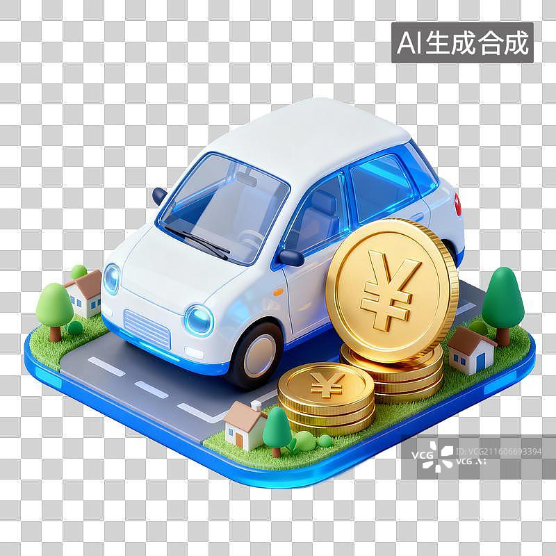 【AI数字艺术】3D拟物风格金融省钱增效能源新能源蓝色科技元素纯电动车图片素材