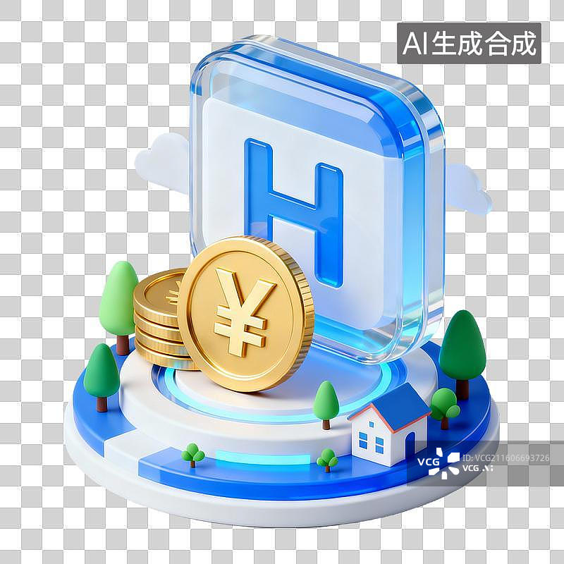 【AI数字艺术】3D拟物风格金融省钱增效能源新能源蓝色科技元素氢冶金图片素材