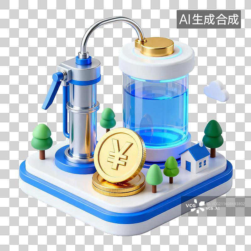 【AI数字艺术】3D拟物风格金融省钱增效能源新能源蓝色科技元素蓄能泵高效节能系统图片素材