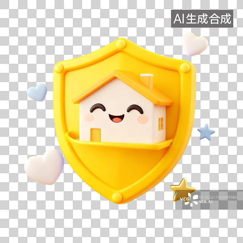 【AI数字艺术】可爱房屋盾牌保护概念图图片素材