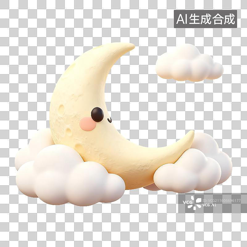 【AI数字艺术】可爱月牙与蓬松云朵的梦幻场景图片素材