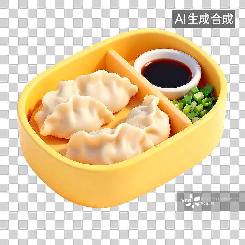 【AI数字艺术】黄色饭盒中的美味饺子图片素材