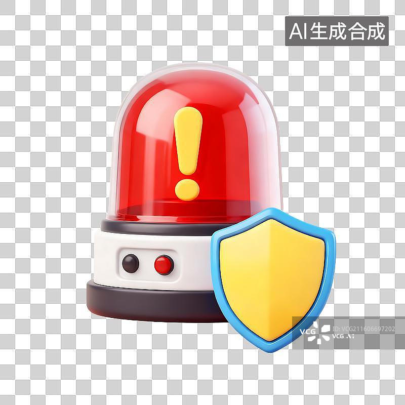 【AI数字艺术】红色警示灯与防护盾图片素材