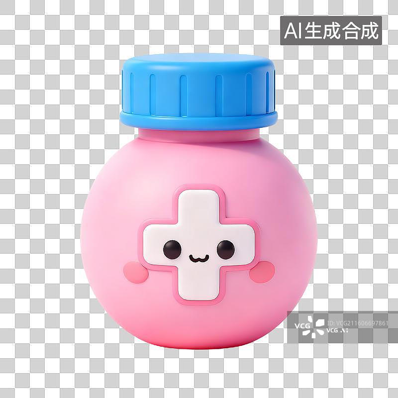 【AI数字艺术】可爱粉色带笑脸十字医疗瓶图片素材