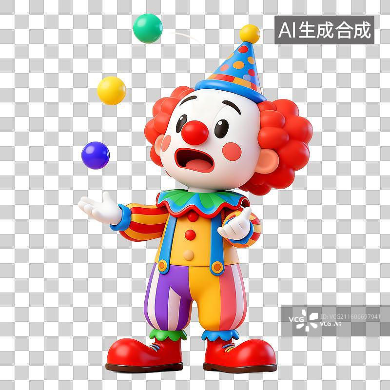 【AI数字艺术】可爱小丑玩杂耍的卡通形象图片素材
