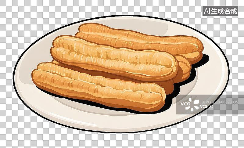 【AI数字艺术】AIGC：:中国食品早餐油条，主食，快餐，美食，插图插画，元素，免抠图形图片素材