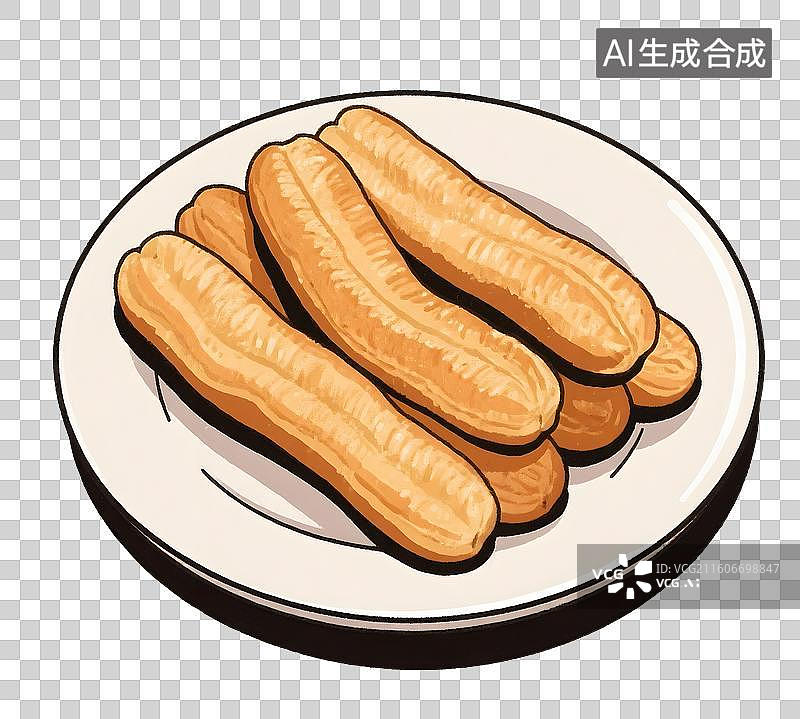 【AI数字艺术】AIGC：:中国食品早餐油条，主食，快餐，美食，插图插画，元素，免抠图形图片素材