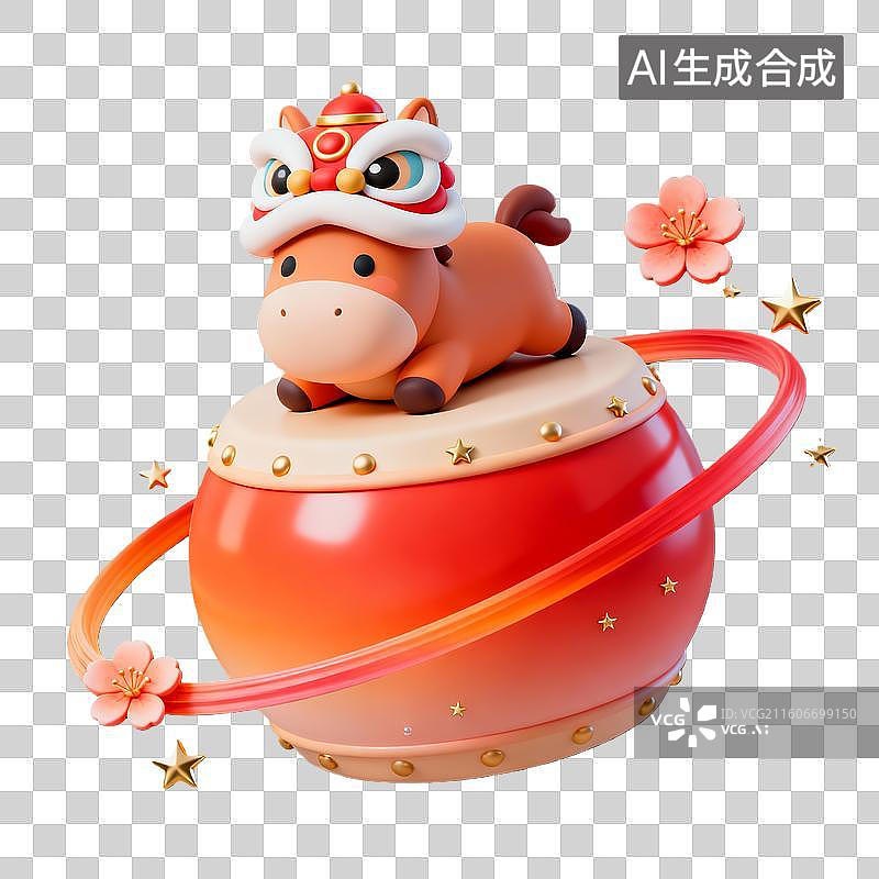 【AI数字艺术】3d卡通粘土质感中国节日马的造型马和铜鼓元素图片素材