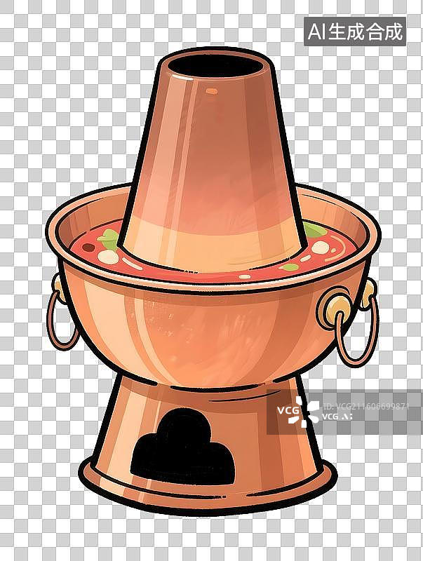 【AI数字艺术】AIGC:中国美食老北京铜锅涮肉，插图插画，元素，免抠图形图片素材