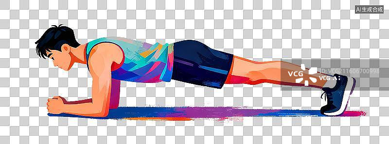 【AI数字艺术】免扣男人平板支撑俯卧撑元素图片素材