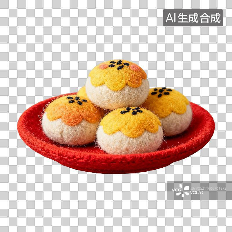 【AI数字艺术】3D羊毛毡风格美食成品菜肴元素蛋黄酥图片素材
