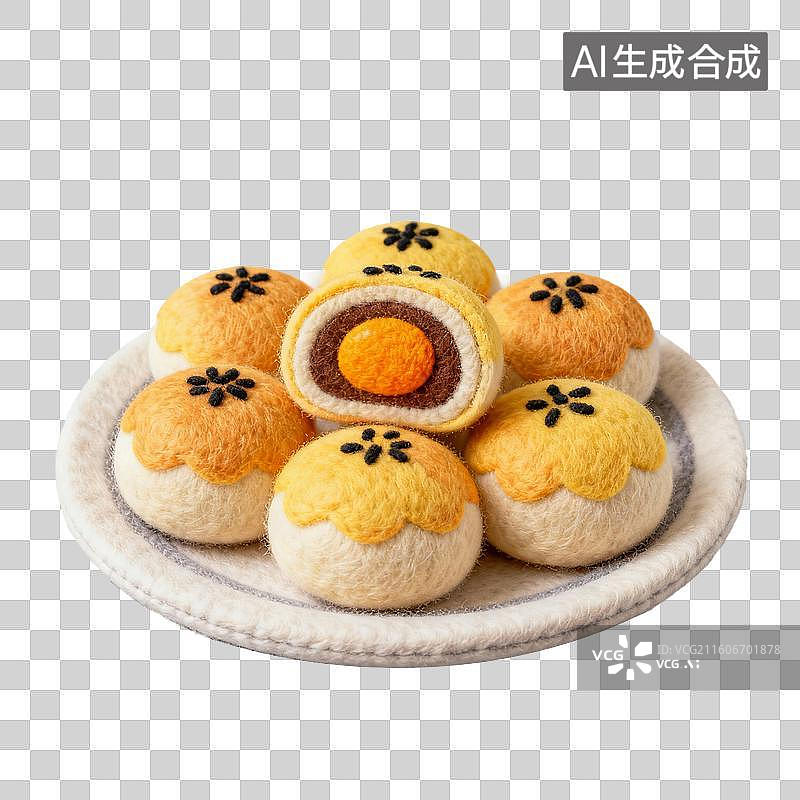 【AI数字艺术】3D羊毛毡风格美食成品菜肴元素蛋黄酥图片素材