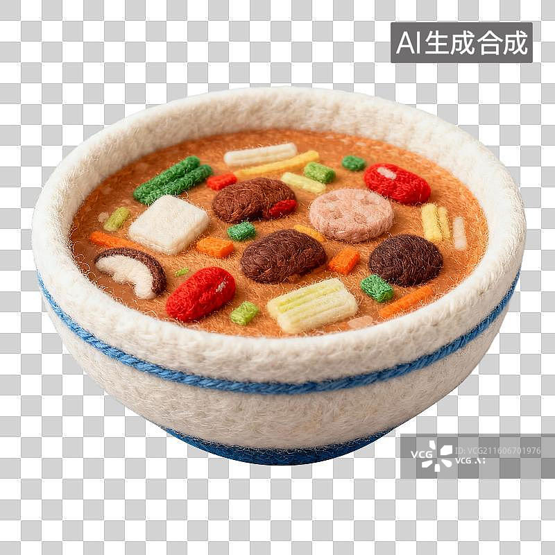 【AI数字艺术】3D羊毛毡风格美食成品菜肴元素胡辣汤图片素材