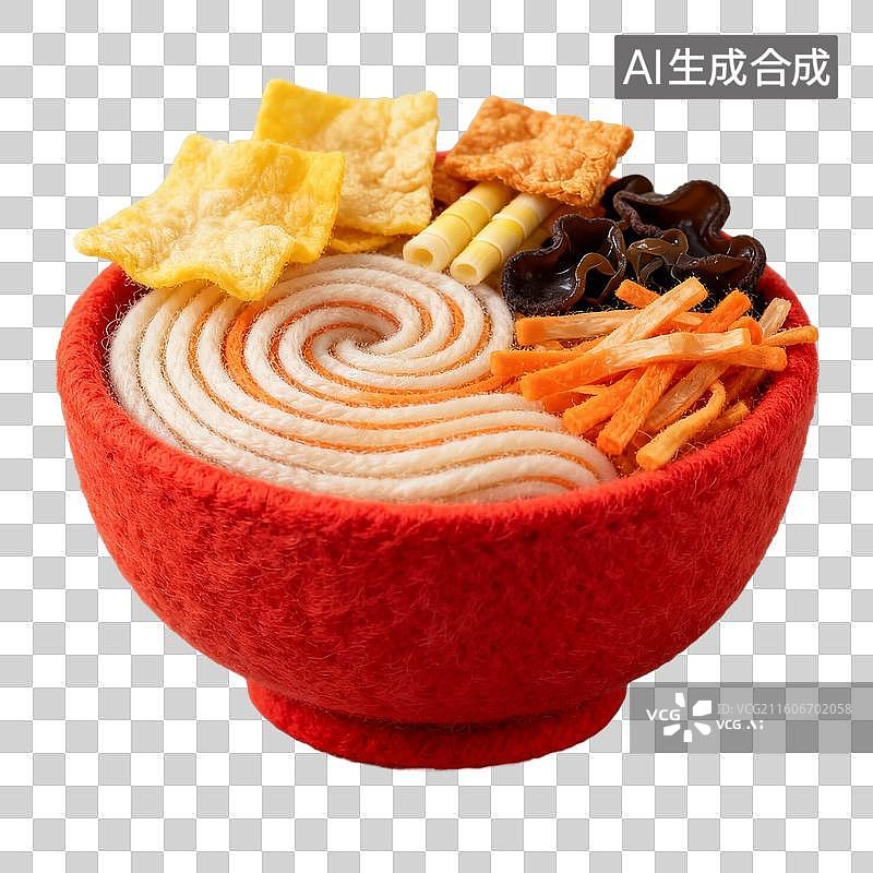 【AI数字艺术】3D羊毛毡风格美食成品菜肴元素螺狮粉图片素材