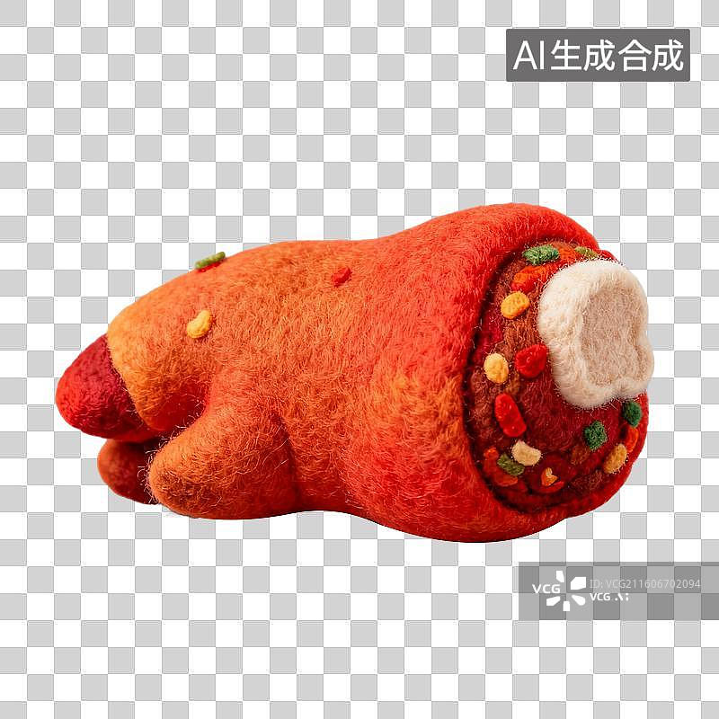 【AI数字艺术】3D羊毛毡风格美食成品菜肴元素麻辣猪蹄烤猪蹄图片素材