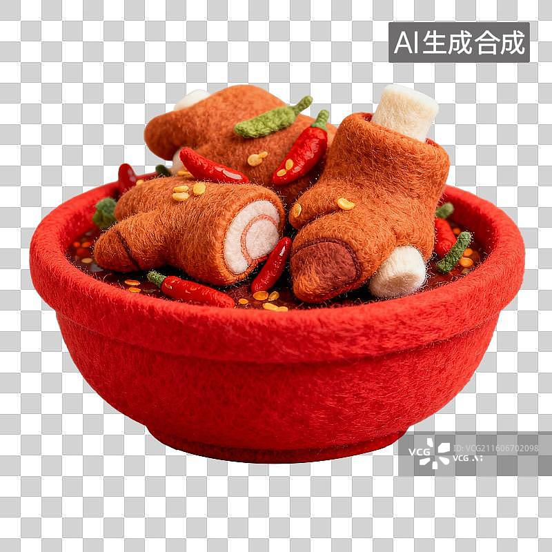 【AI数字艺术】3D羊毛毡风格美食成品菜肴元素麻辣猪蹄烤猪蹄图片素材