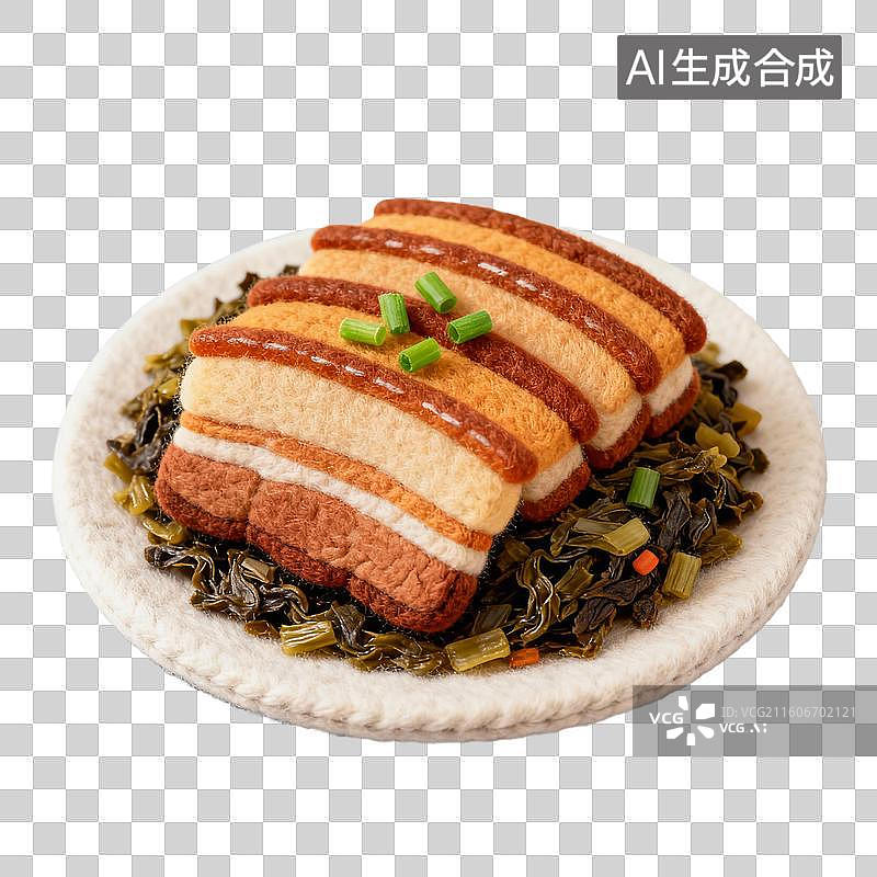 【AI数字艺术】3D羊毛毡风格美食成品菜肴元素梅菜扣肉图片素材