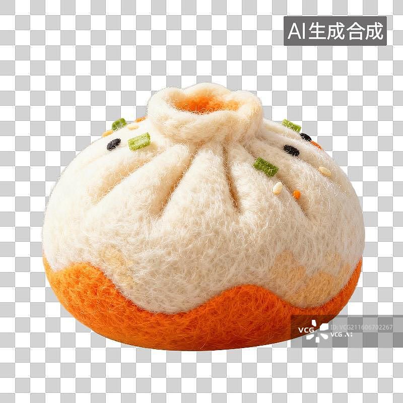 【AI数字艺术】3D羊毛毡风格美食成品菜肴元素生煎包图片素材