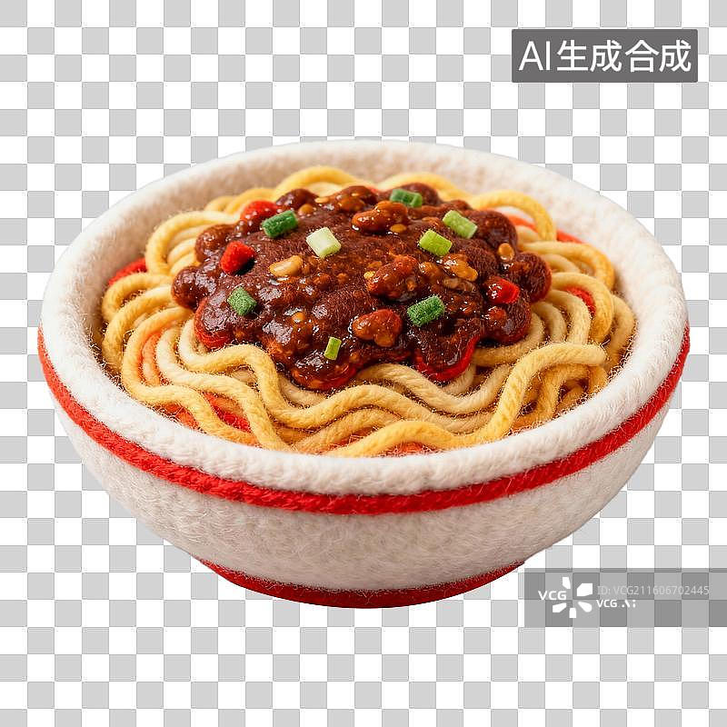 【AI数字艺术】3D羊毛毡风格美食成品菜肴元素杂酱面图片素材