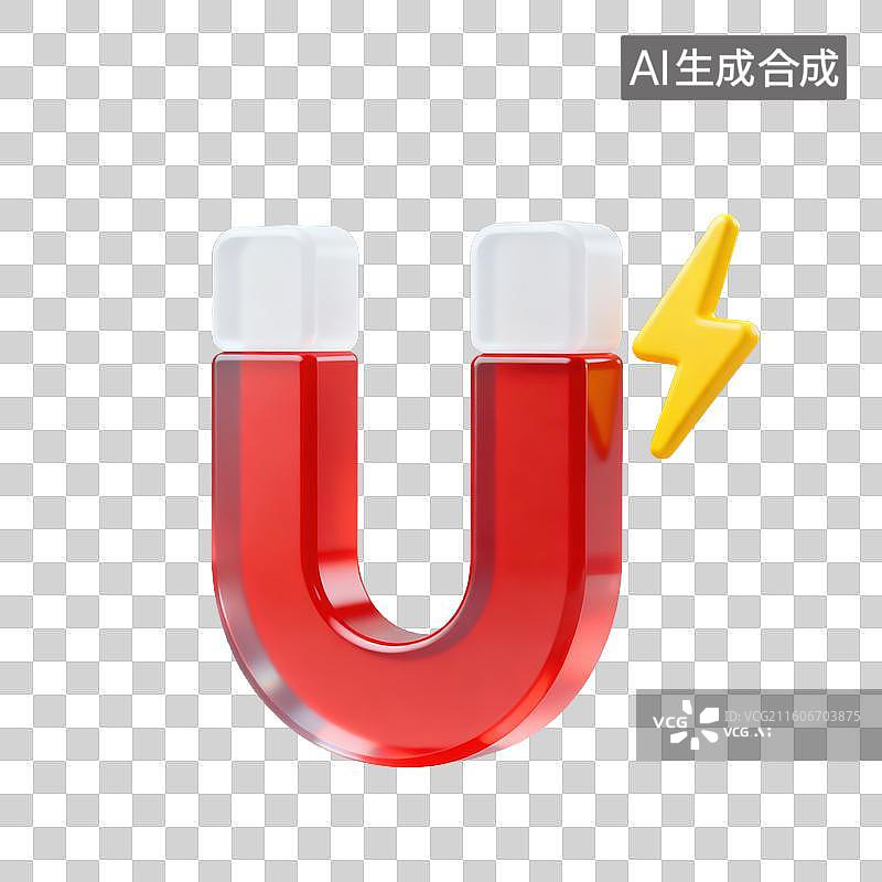 【AI数字艺术】3D磨砂玻璃材质教育主题物理课磁学U 形磁铁元素图片素材