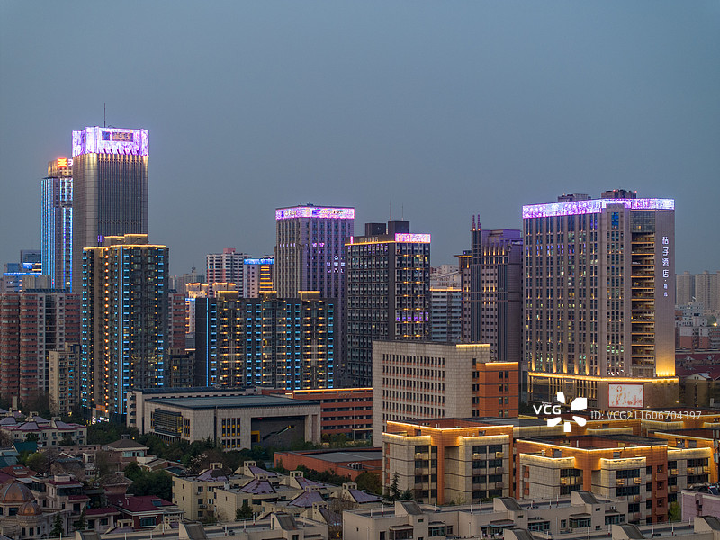 西安高新夜景航拍图片素材