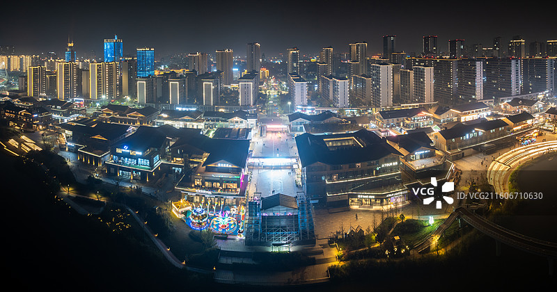 浙江宁波慈溪新河坊商业街区航拍图片素材