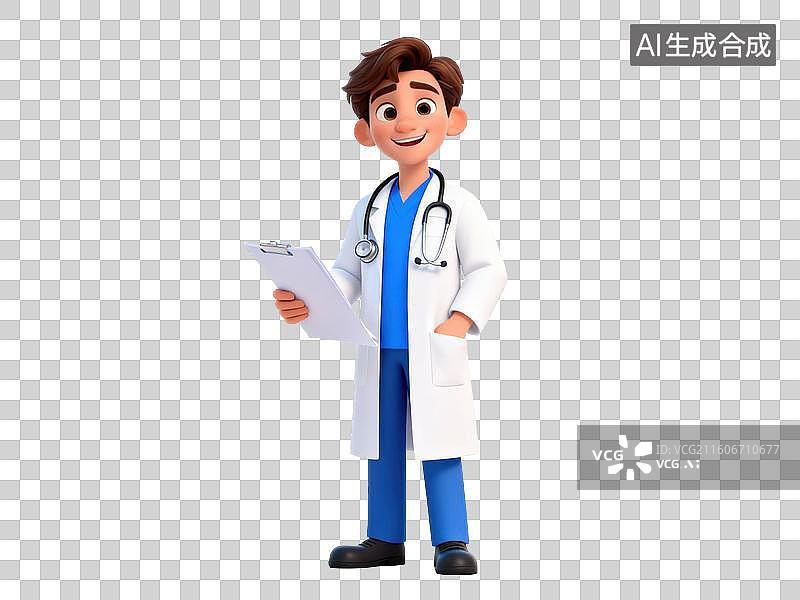 【AI数字艺术】卡通医生手持病历站立图片素材