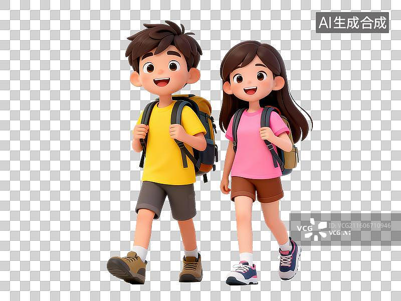 【AI数字艺术】两个背着书包的孩子在行走图片素材