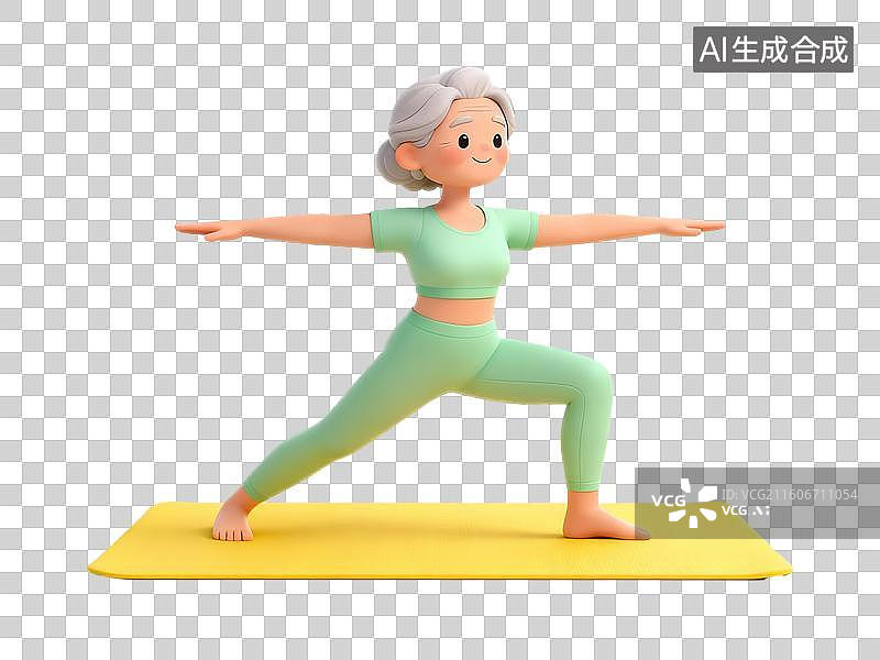 【AI数字艺术】老年女性练习瑜伽动作图片素材