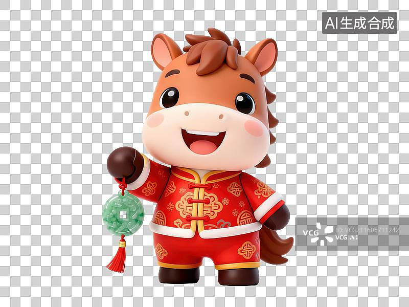 【AI数字艺术】卡通马穿唐装手持玉佩图片素材