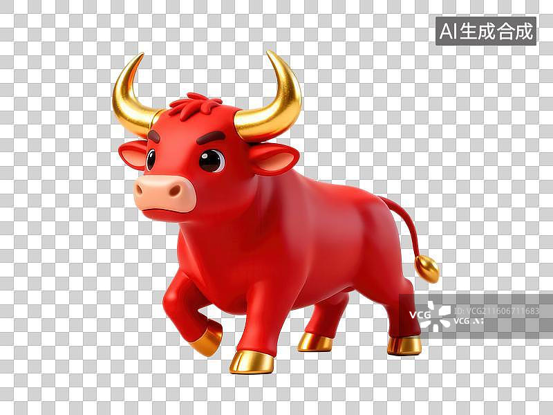 【AI数字艺术】红色公牛卡通形象图片素材