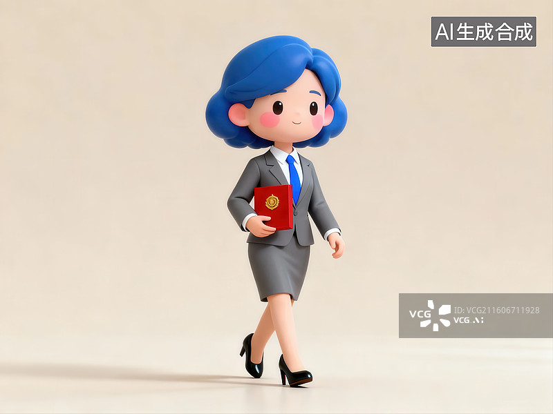 【AI数字艺术】蓝色短发女性商务人物行走图片素材