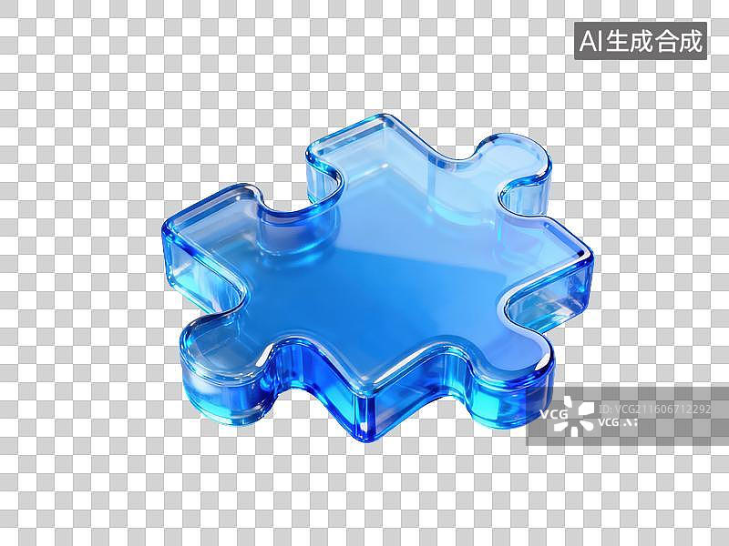 【AI数字艺术】蓝色透明拼图块图片素材