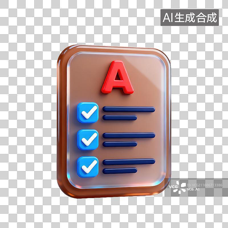 【AI数字艺术】3D磨砂玻璃材质教育主题A级成绩单元素图片素材