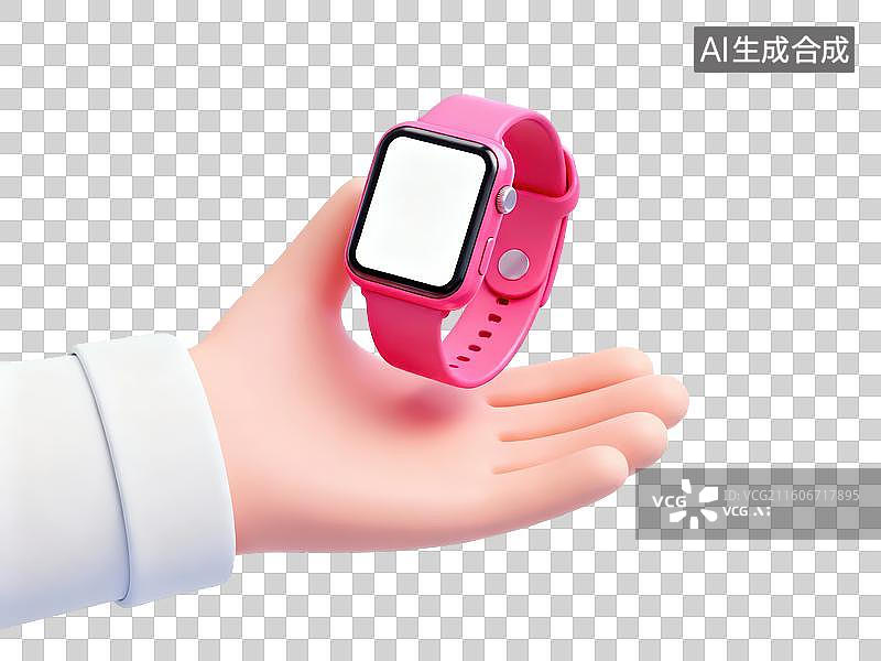 【AI数字艺术】手持粉色智能手表图片素材