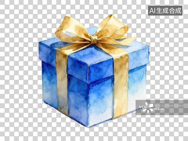 【AI数字艺术】蓝色礼盒配金色蝴蝶结图片素材