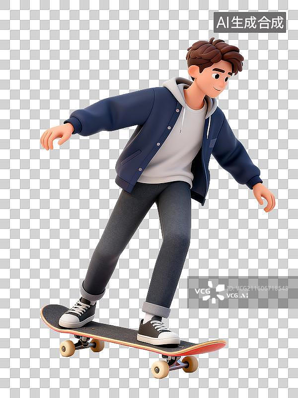 【AI数字艺术】年轻男子玩滑板展现活力图片素材