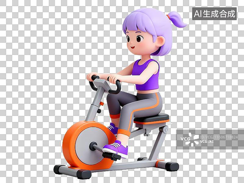 【AI数字艺术】女孩在健身车上锻炼图片素材