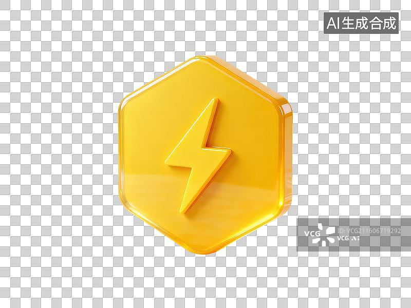 【AI数字艺术】黄色六边形闪电图标图片素材
