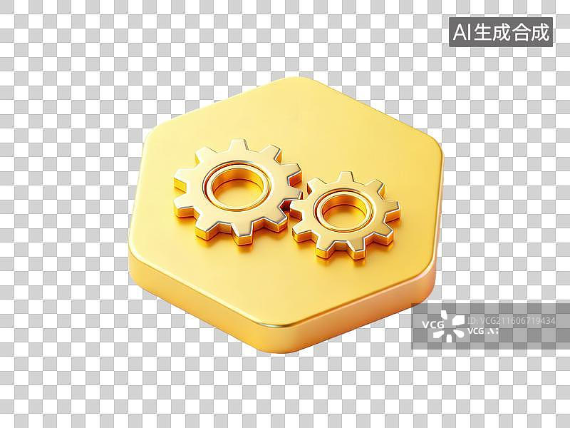 【AI数字艺术】金色六边形齿轮装置图片素材