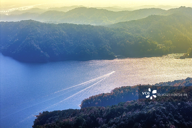 安徽安庆太湖县花亭湖秋日航拍风光图片素材