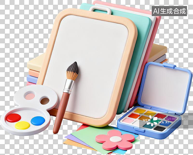 【AI数字艺术】开学季3D渲染卡通立体风格教育主题学习文具用品学科类别插画元素免抠图形图片素材