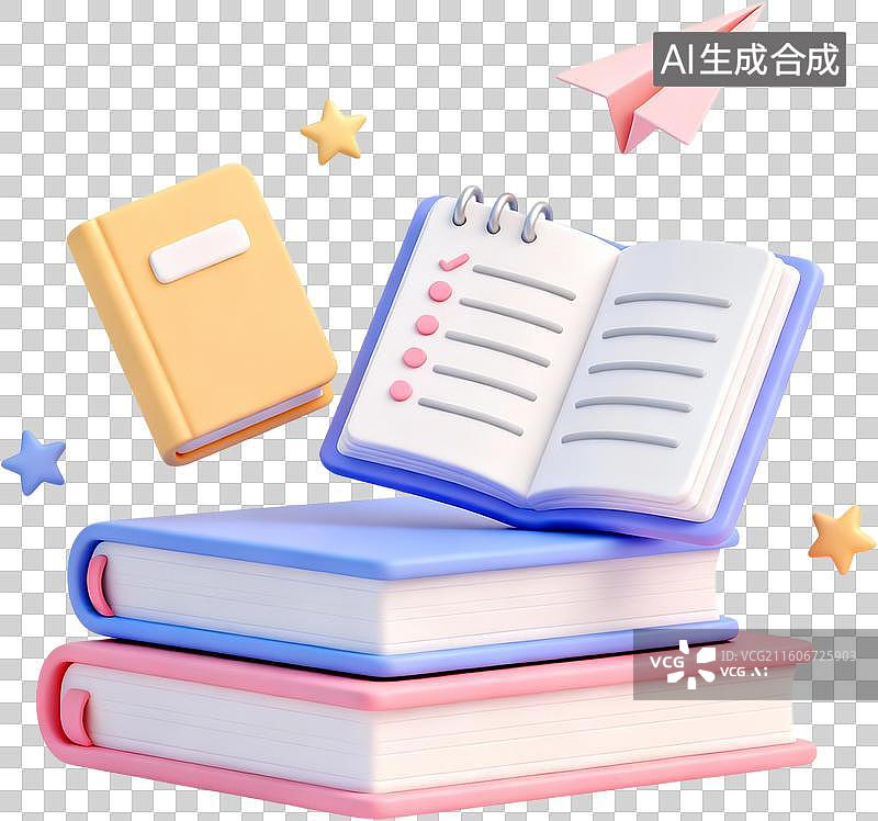 【AI数字艺术】开学季3D渲染卡通立体风格教育主题学习文具用品学科类别插画元素免抠图形图片素材