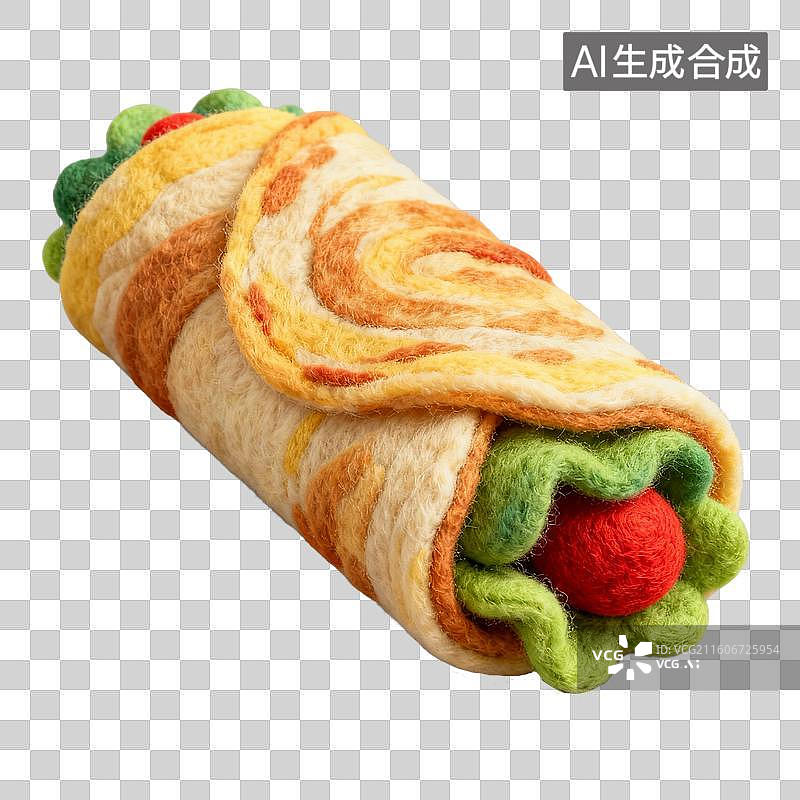 【AI数字艺术】3D羊毛毡风格美食零食小吃成品菜肴元素手抓饼图片素材