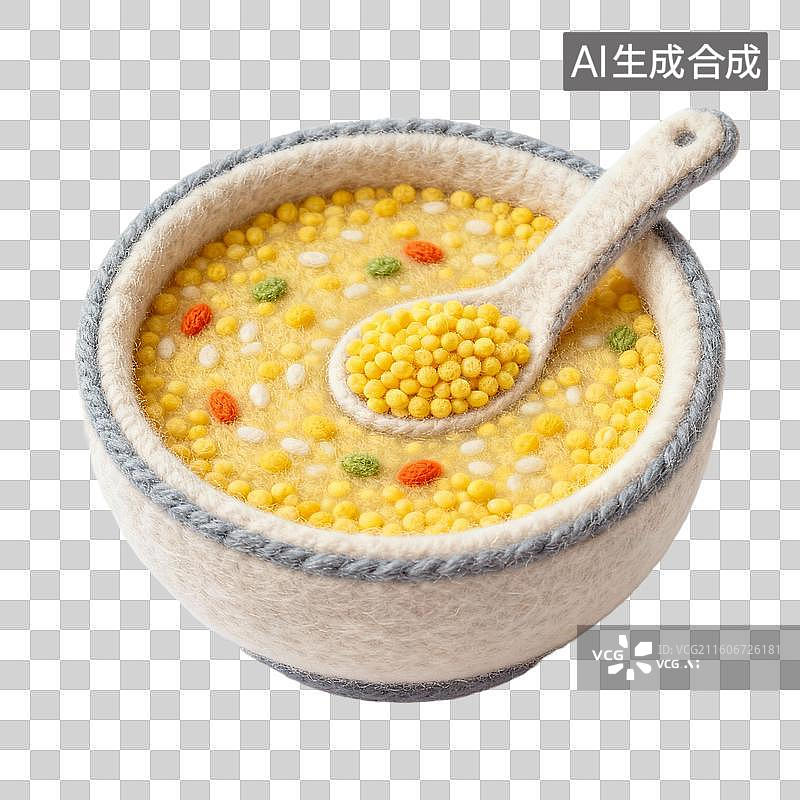 【AI数字艺术】3D羊毛毡风格美食零食小吃成品菜肴元素小米粥图片素材