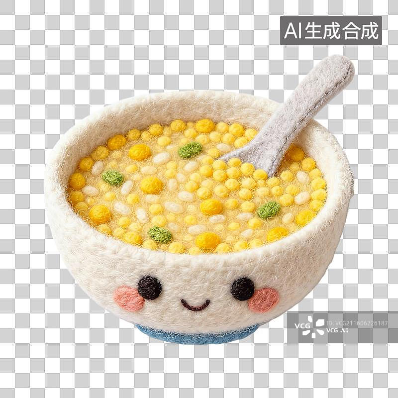 【AI数字艺术】3D羊毛毡风格美食零食小吃成品菜肴元素小米粥图片素材