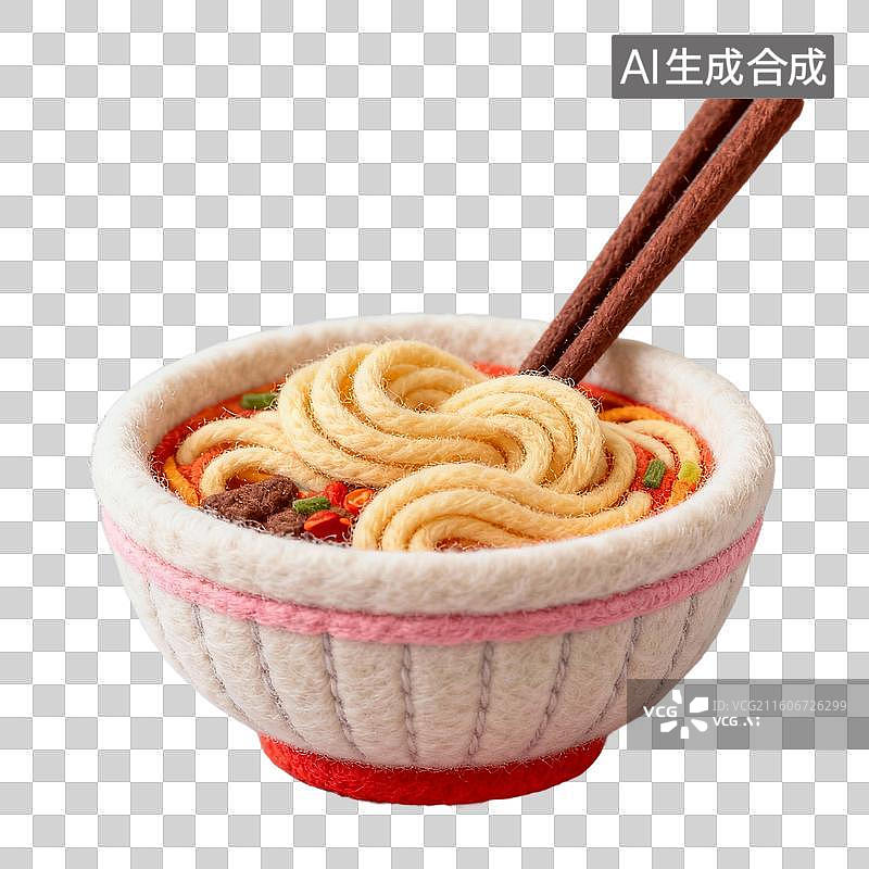 【AI数字艺术】3D羊毛毡风格美食零食小吃成品菜肴元素重庆小面图片素材