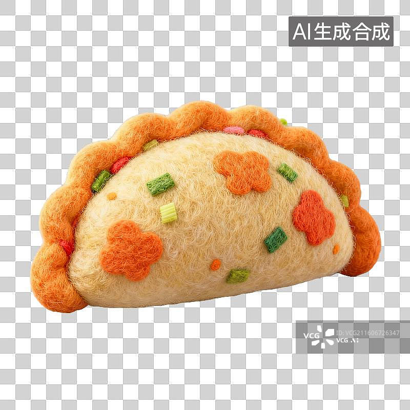 【AI数字艺术】3D羊毛毡风格美食零食小吃成品菜肴元素韭菜盒子图片素材