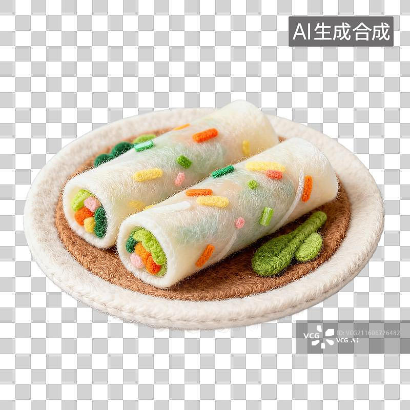 【AI数字艺术】3D羊毛毡风格美食零食小吃成品菜肴元素肠粉图片素材