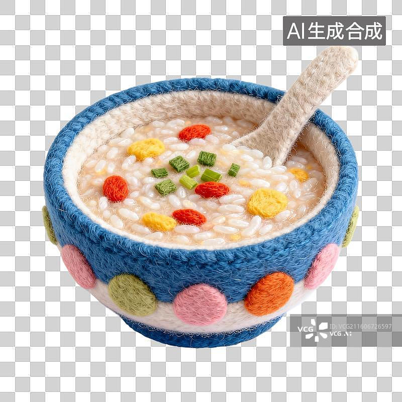 【AI数字艺术】3D羊毛毡风格美食零食小吃成品菜肴元素粥稀饭图片素材